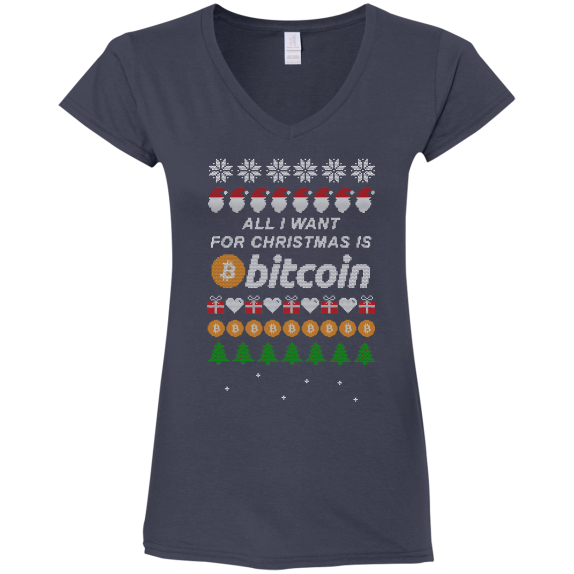 "All I want for Christmas is Bitcoin" Women's Fitted V-Neck T-Shirt - Bitcoin & Bunk