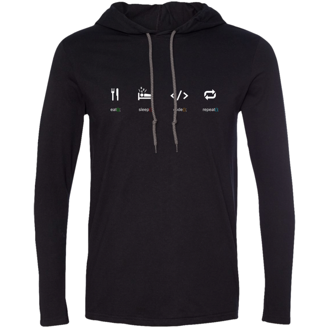 Eat Sleep Code Repeat Long Sleeve Hooded Shirt - Bitcoin & Bunk