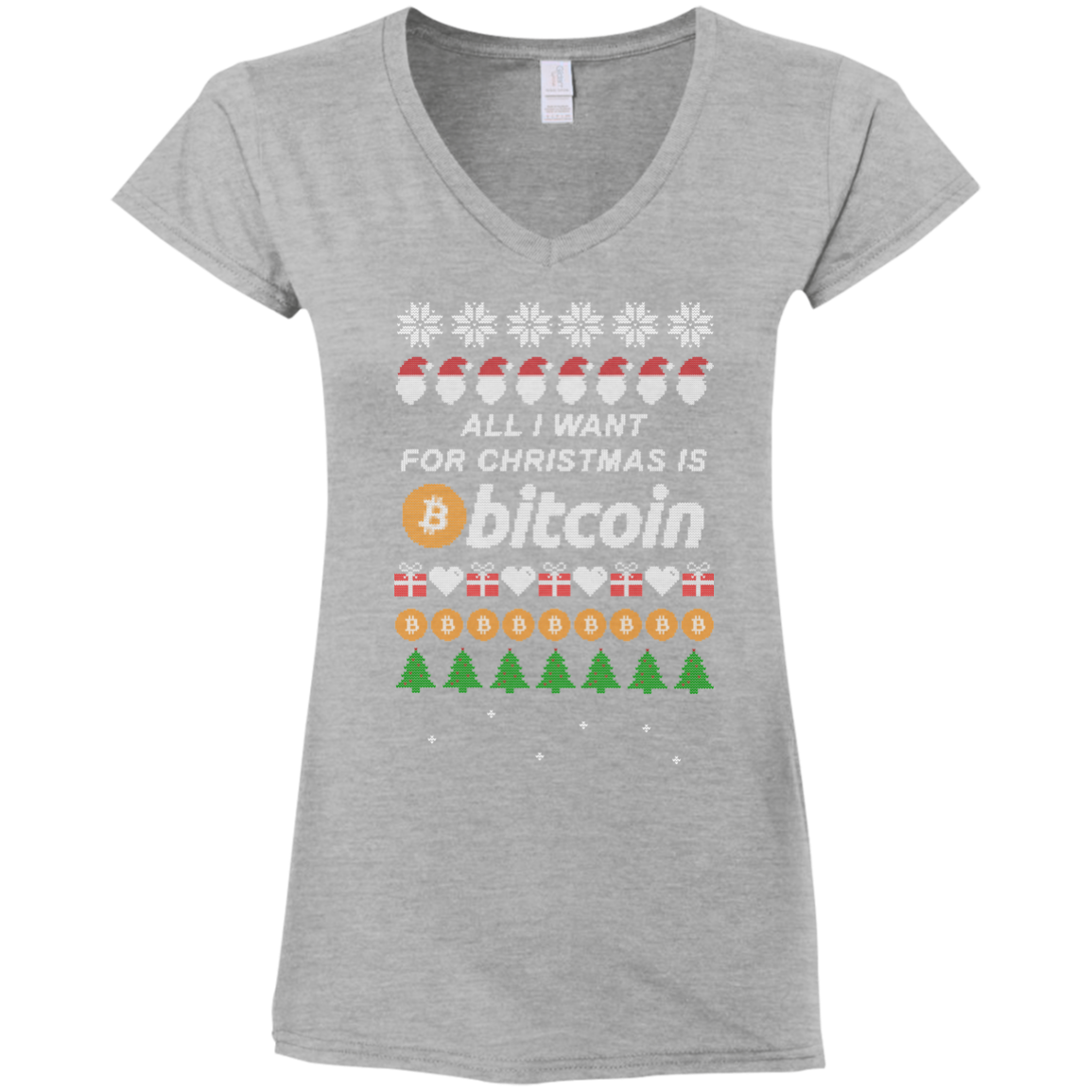 "All I want for Christmas is Bitcoin" Women's Fitted V-Neck T-Shirt - Bitcoin & Bunk