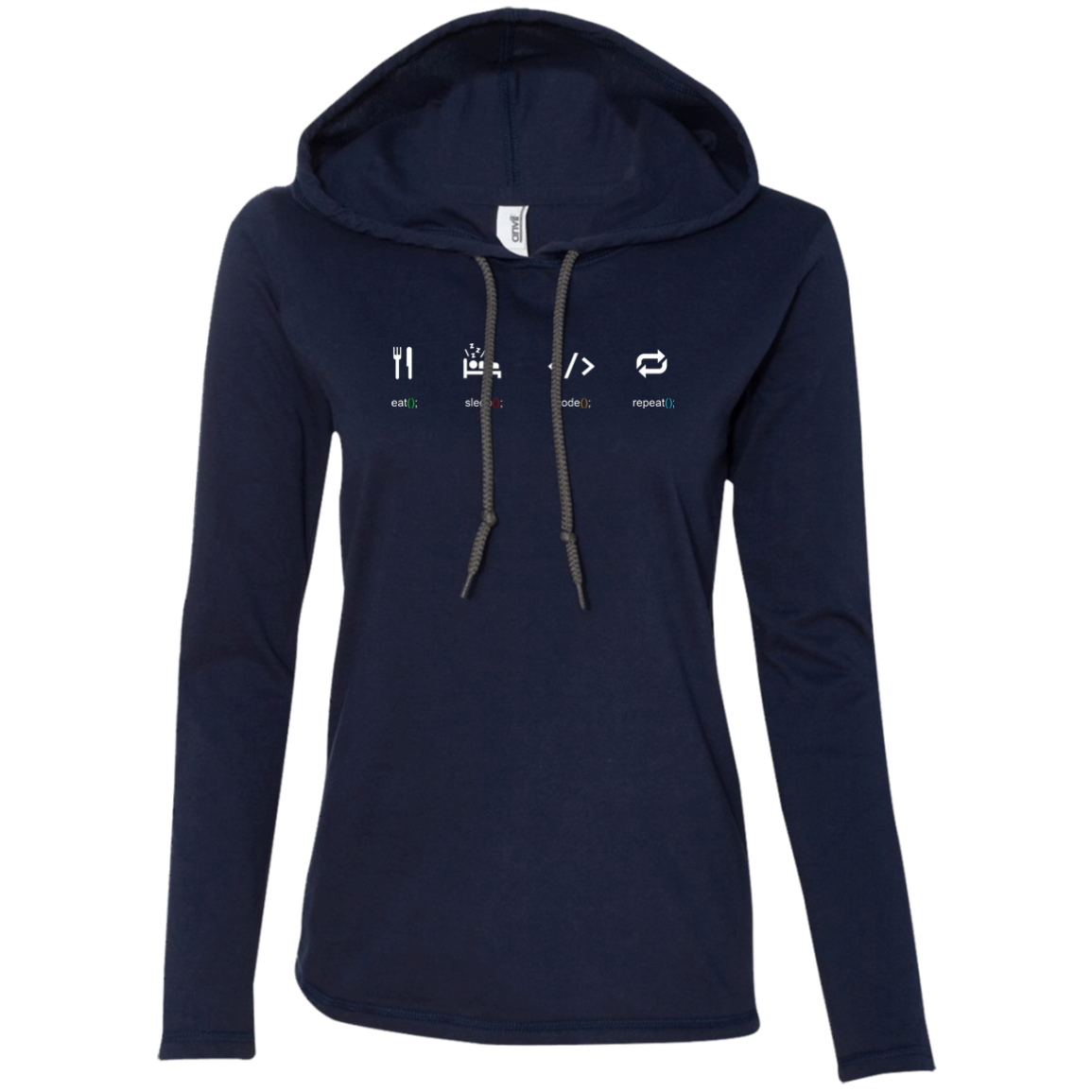 Eat Sleep Code Repeat Women's Long Sleeve Hooded Shirt - Bitcoin & Bunk