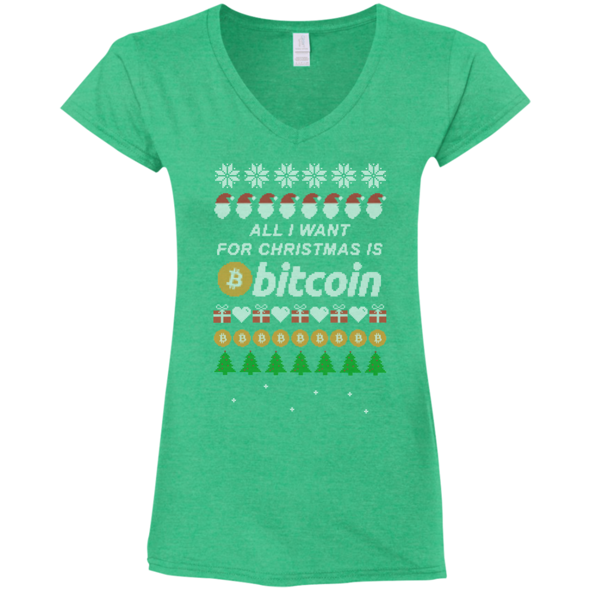 "All I want for Christmas is Bitcoin" Women's Fitted V-Neck T-Shirt - Bitcoin & Bunk