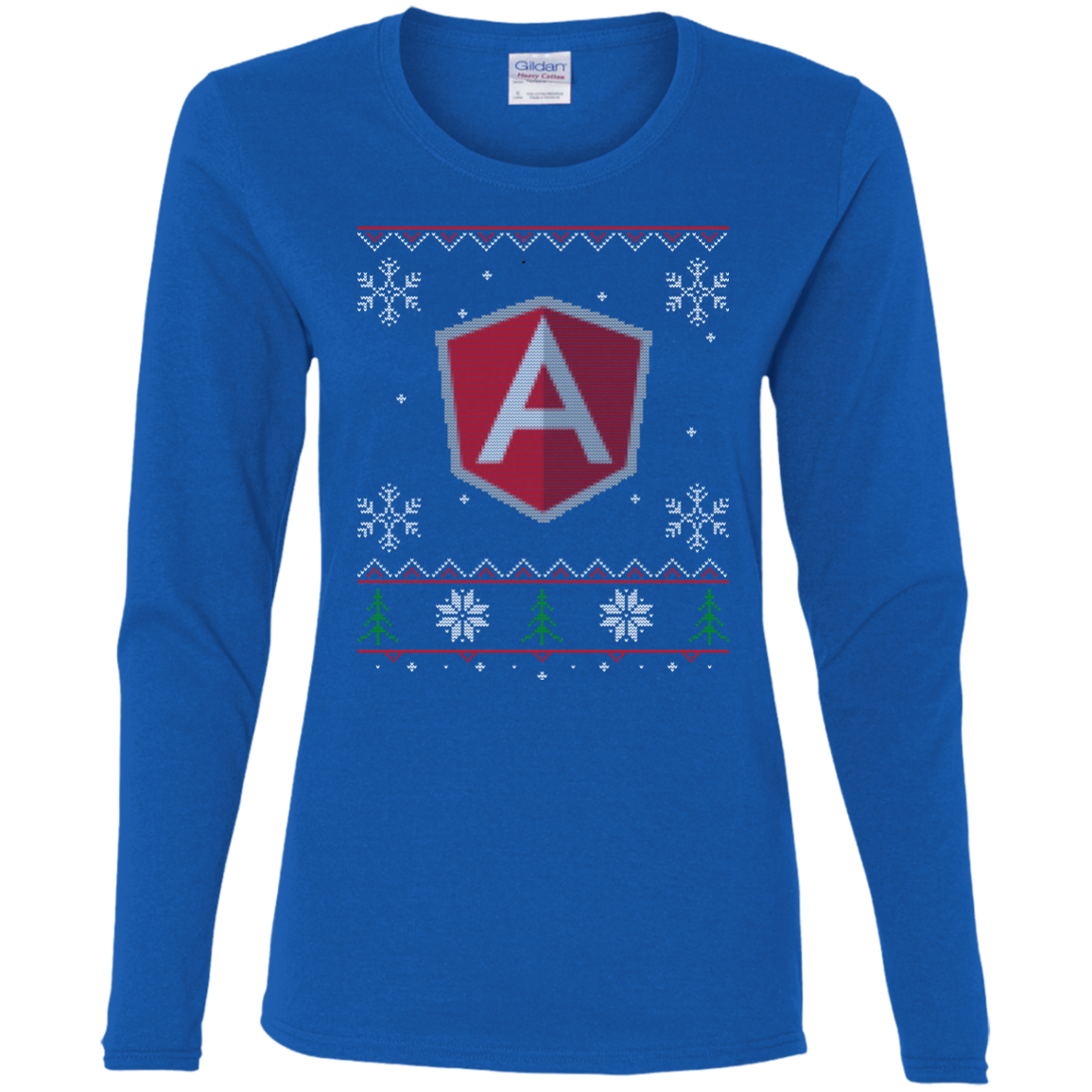 AngularJS Programming Ugly Sweater Women's Long Sleeve Christmas Holiday Shirt - Bitcoin & Bunk