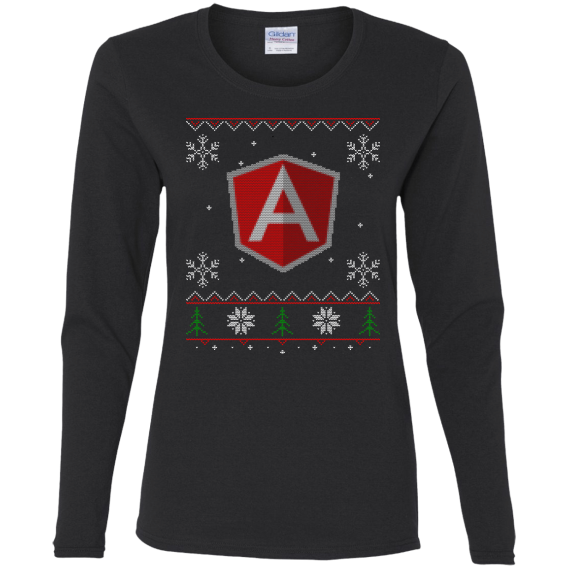 AngularJS Programming Ugly Sweater Women's Long Sleeve Christmas Holiday Shirt - Bitcoin & Bunk
