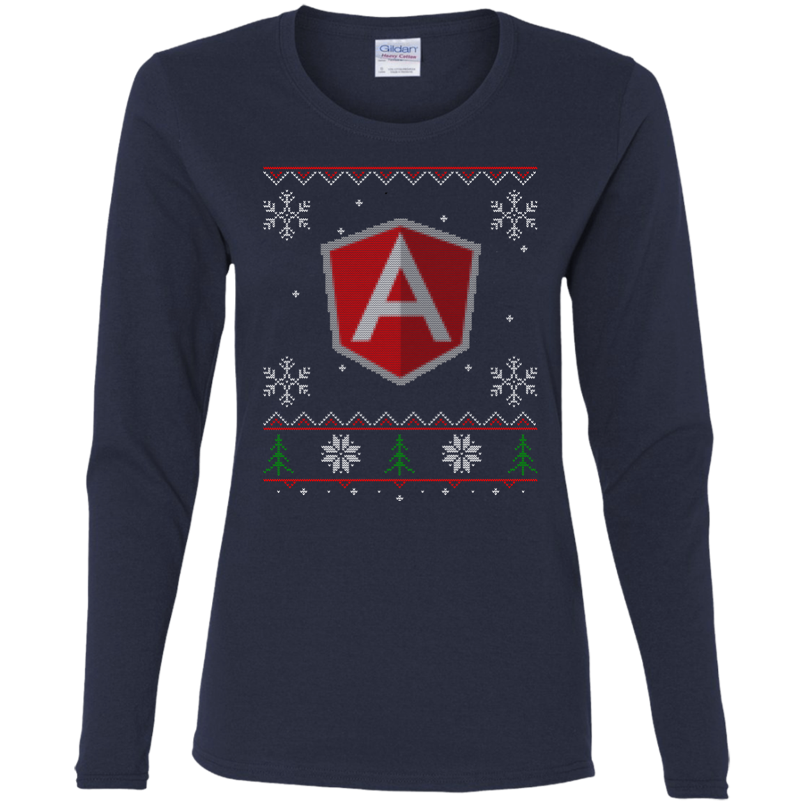 AngularJS Programming Ugly Sweater Women's Long Sleeve Christmas Holiday Shirt - Bitcoin & Bunk