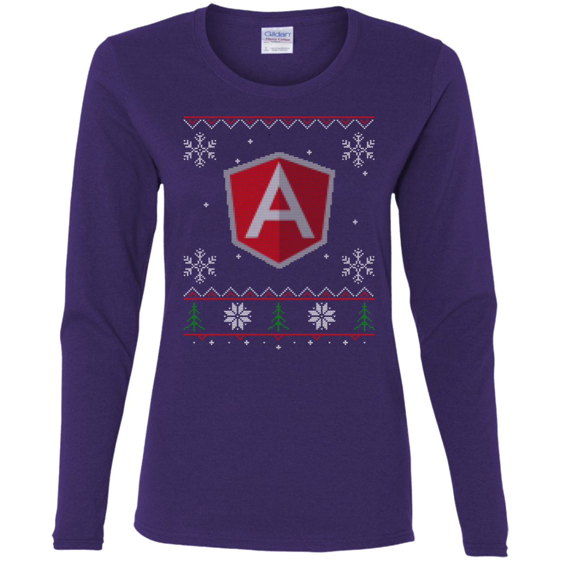AngularJS Programming Ugly Sweater Women's Long Sleeve Christmas Holiday Shirt - Bitcoin & Bunk