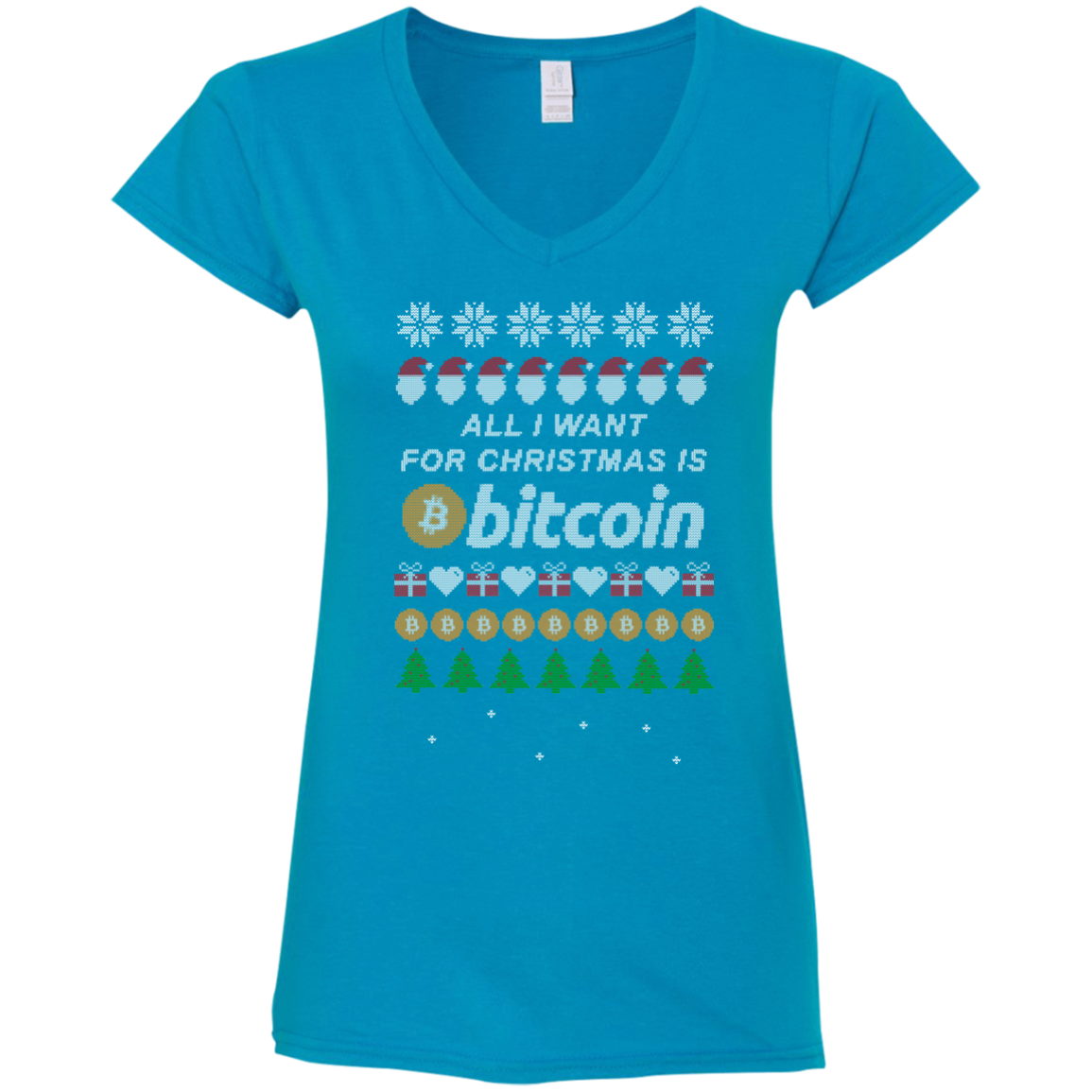 "All I want for Christmas is Bitcoin" Women's Fitted V-Neck T-Shirt - Bitcoin & Bunk
