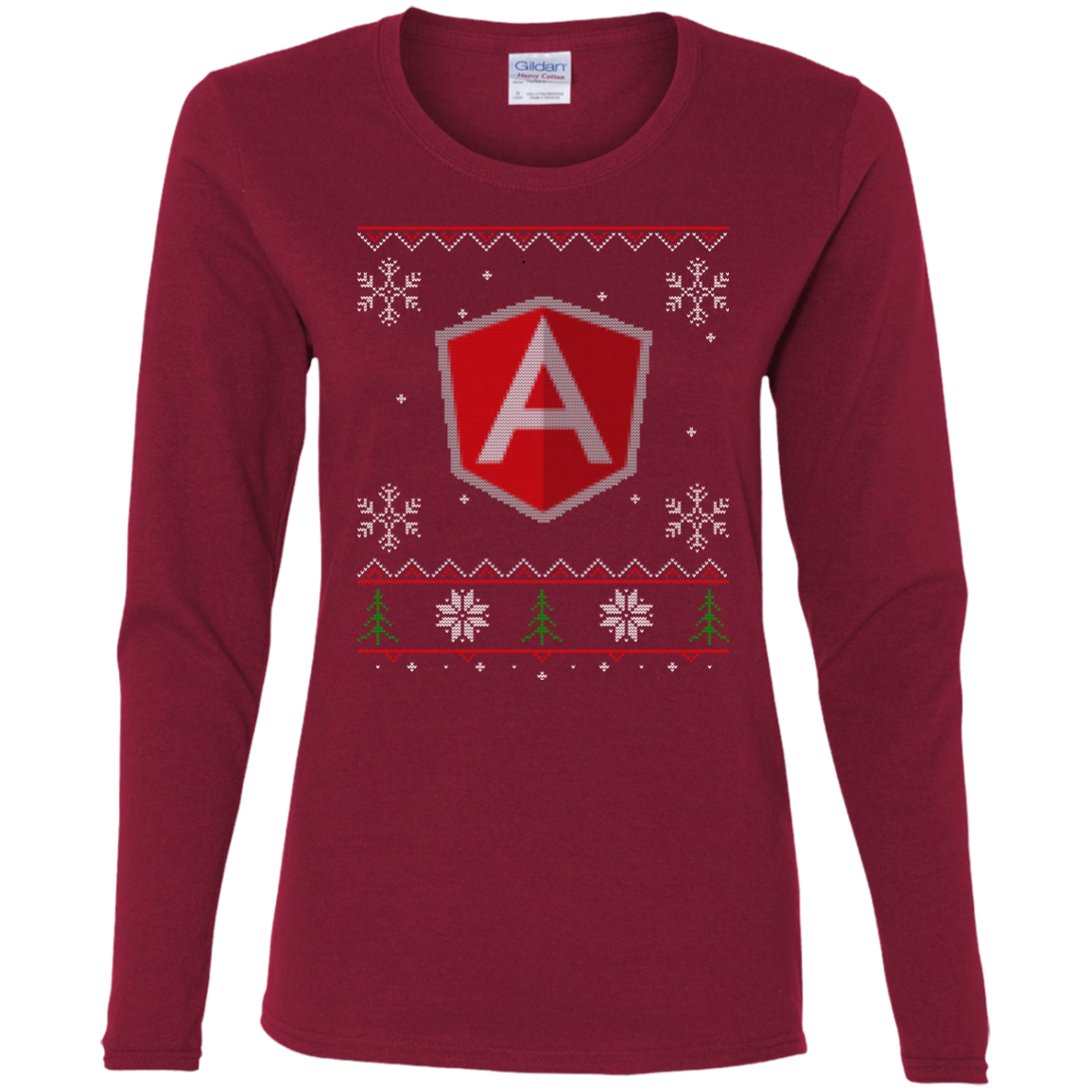 AngularJS Programming Ugly Sweater Women's Long Sleeve Christmas Holiday Shirt - Bitcoin & Bunk