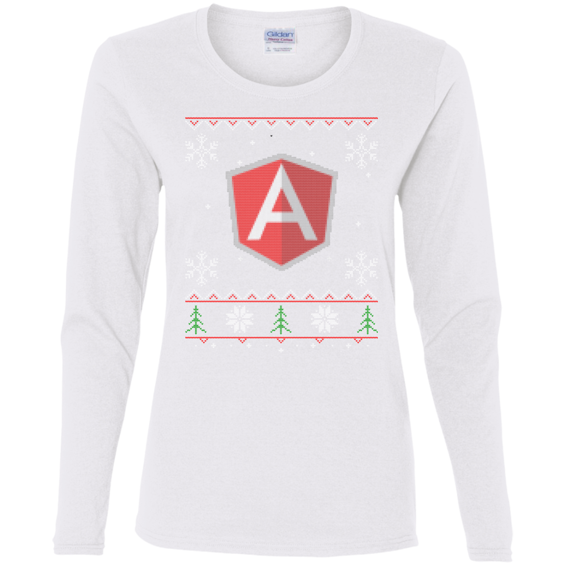 AngularJS Programming Ugly Sweater Women's Long Sleeve Christmas Holiday Shirt - Bitcoin & Bunk