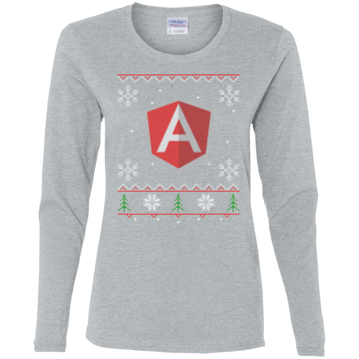 AngularJS Programming Ugly Sweater Women's Long Sleeve Christmas Holiday Shirt - Bitcoin & Bunk