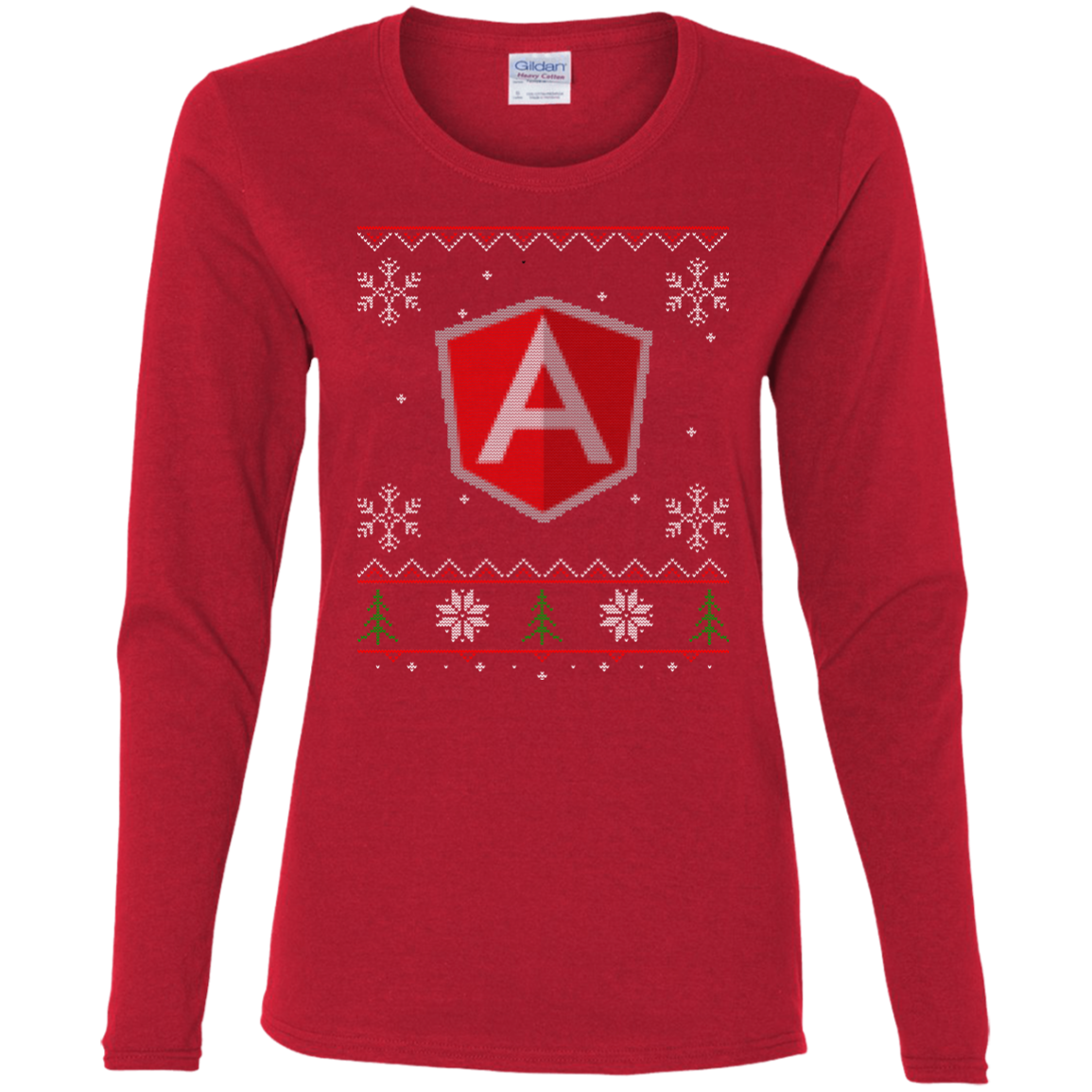 AngularJS Programming Ugly Sweater Women's Long Sleeve Christmas Holiday Shirt - Bitcoin & Bunk
