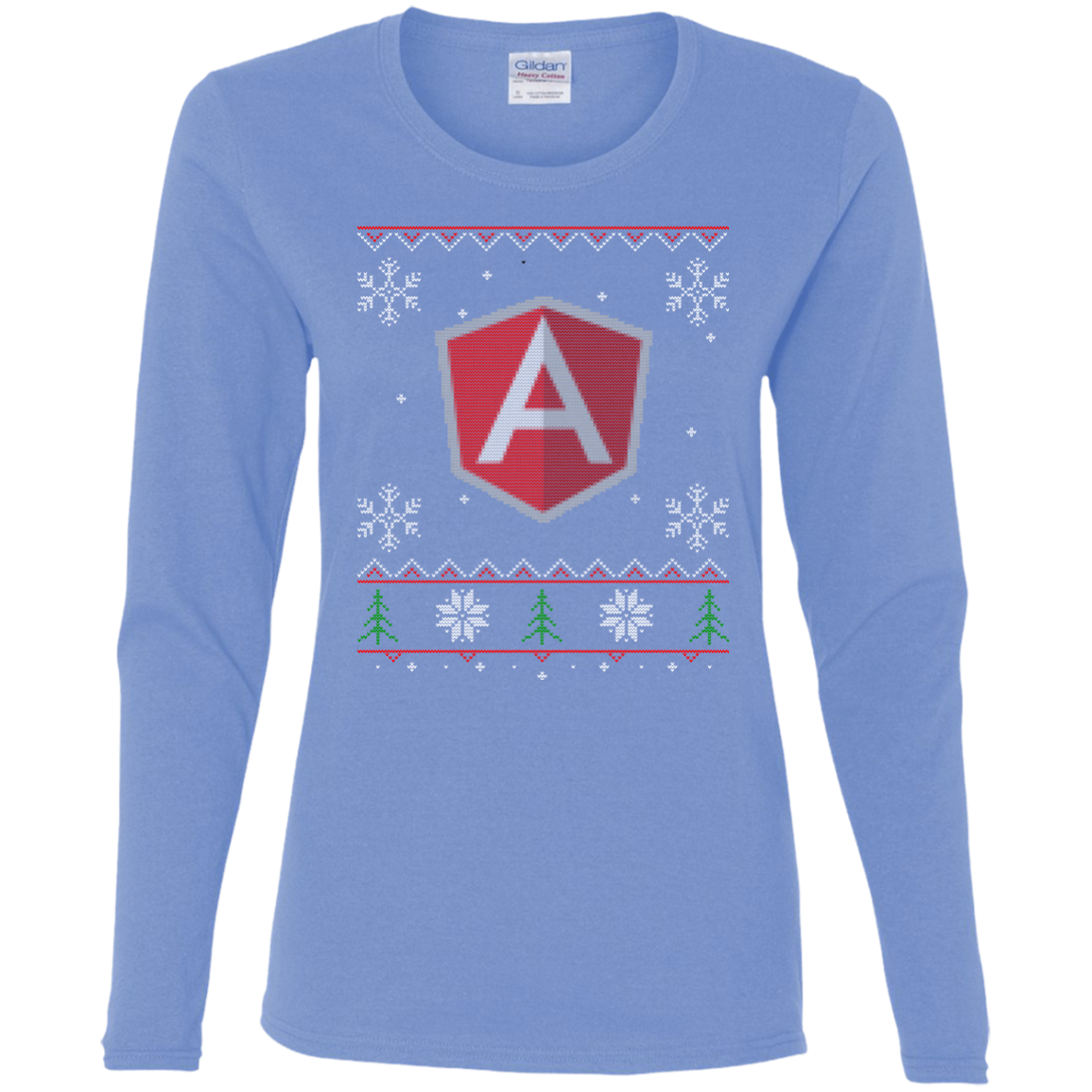 AngularJS Programming Ugly Sweater Women's Long Sleeve Christmas Holiday Shirt - Bitcoin & Bunk