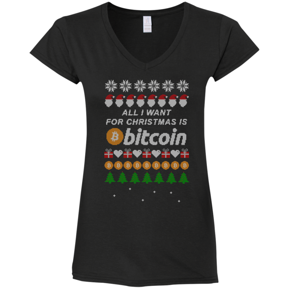 "All I want for Christmas is Bitcoin" Women's Fitted V-Neck T-Shirt - Bitcoin & Bunk