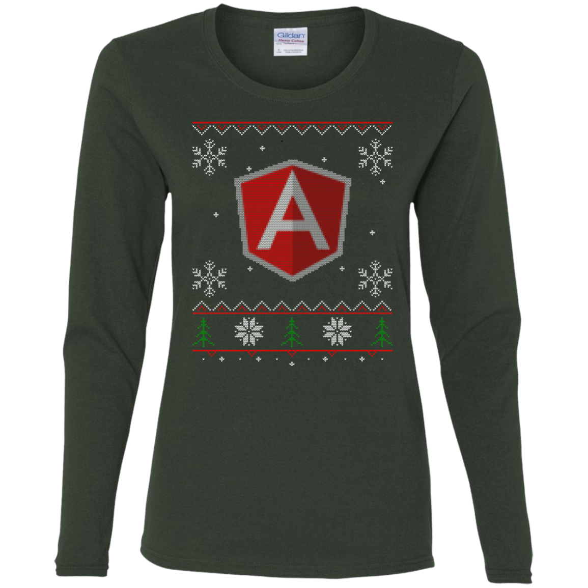 AngularJS Programming Ugly Sweater Women's Long Sleeve Christmas Holiday Shirt - Bitcoin & Bunk
