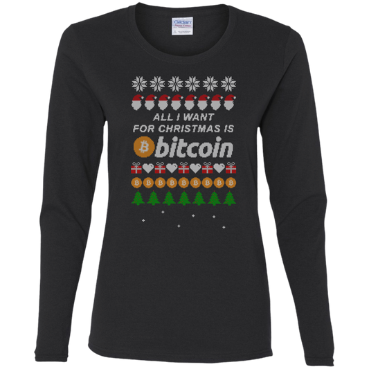 "All I want for Christmas is Bitcoin" Women's Long Sleeve Shirt - Bitcoin & Bunk