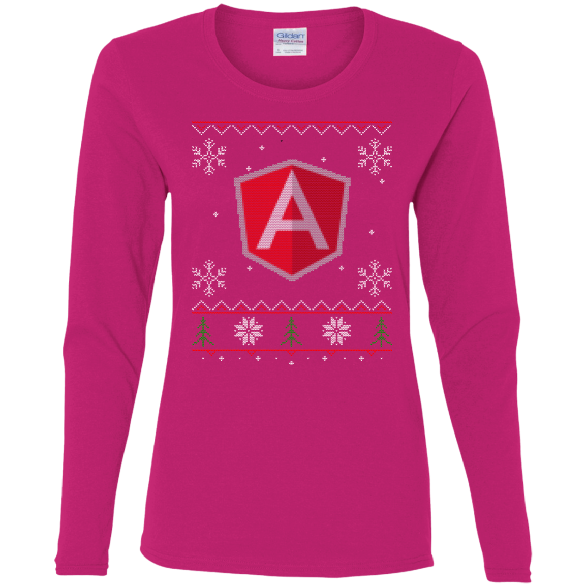 AngularJS Programming Ugly Sweater Women's Long Sleeve Christmas Holiday Shirt - Bitcoin & Bunk